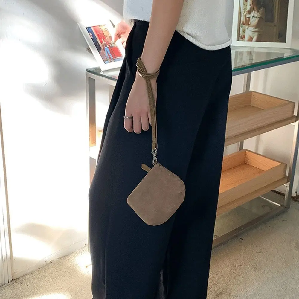 PU Leather Suede Coin Purse Hanging Neck Lipstick Earphone Pouch Mini Storage Bag Shoulder Bag Solid Color Pendant Accessories