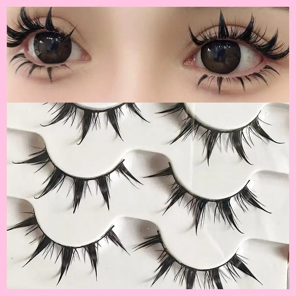 Pestañas postizas inspiradas en anime, 5 pares de pestañas postizas alargadoras de ojos cómicos, estilo demonio voluminizador I5Z4