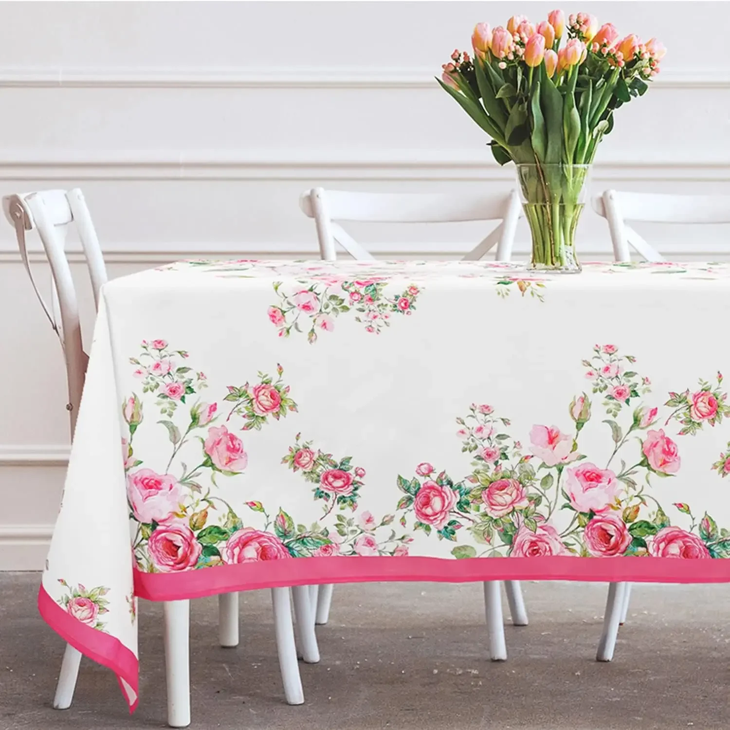 Pink Flowers Print Rectangle Tablecloth Table Decor Spring Summer Waterproof Table Covers for Kitchen Dining Wedding Party Decor