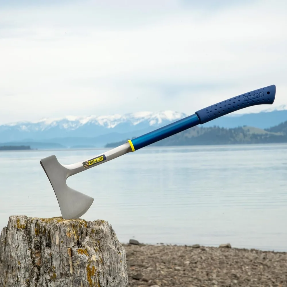 26-Inch Camping Axe with Shock Reduction Grip - All Steel Wood Splitting Tool for Outdoor Use