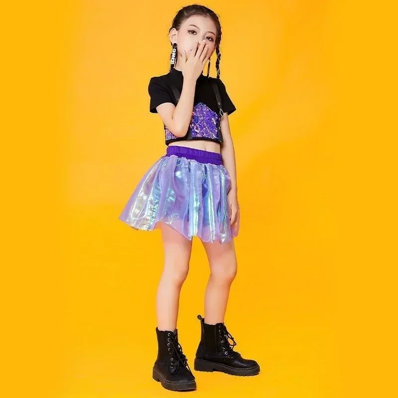 Net red jazz children's Cheerleading Dance Skirt Set Girls' walk show table performance clothes hip hop