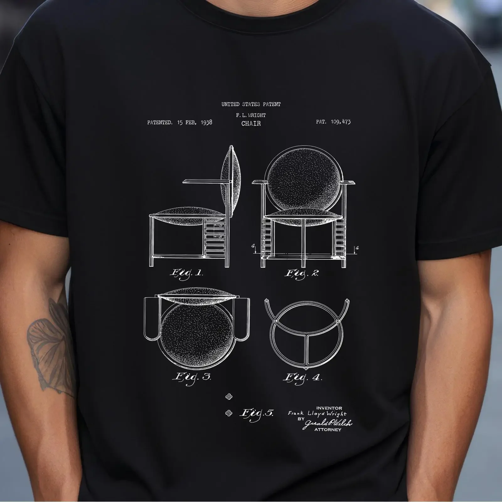 Frank Lloyd Wright Chair US Patent T Shirt for Architect Furniture Maker Interior Designer Craftsman vintage Washed graphic