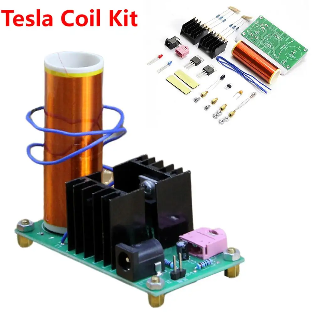 1 Set Mini Tesla Coil Kit 15W DIY Mini Music Tesla Coil Plasma Speaker Tesla Wireless High Pressure Plasma DC 15-24V DIY Kits