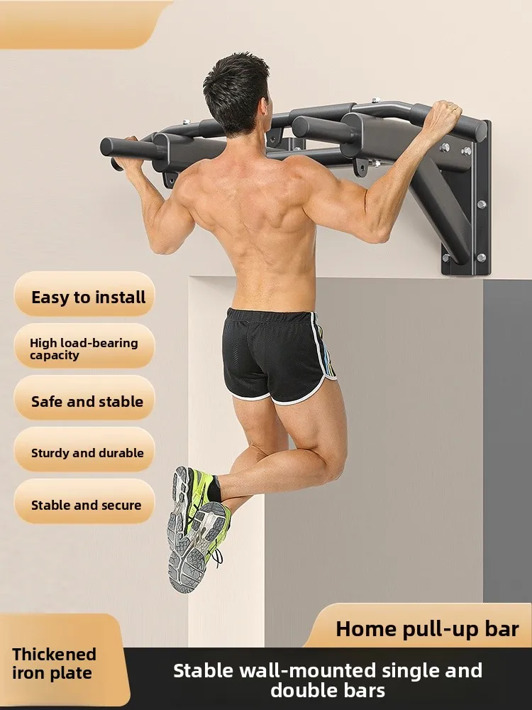 Equipamento de Fitness para Treino de Boxe e Treinamento de Argolas, Montado na Parede, para Uso Doméstico Interno, com Barra Simples, Barra Dupla e Barra Simples/Dupla para Argolas