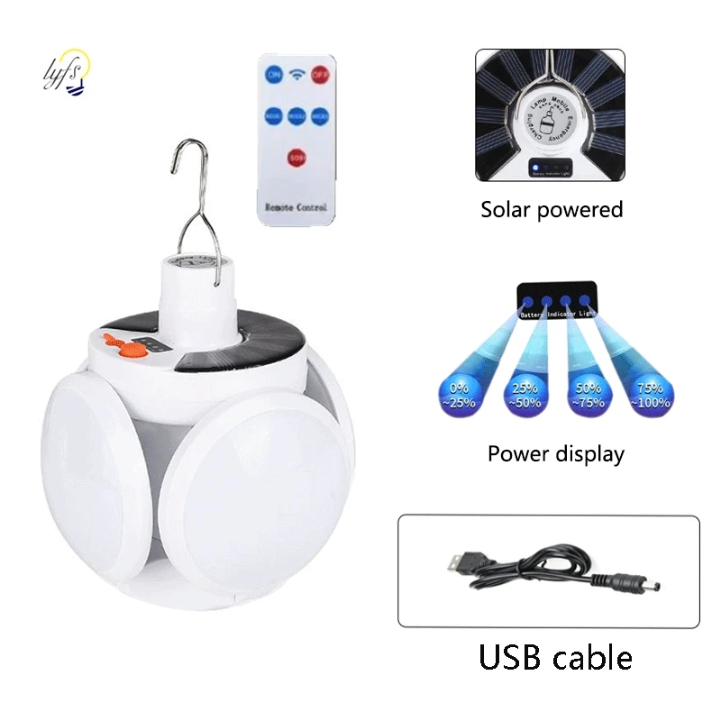LED Bulb Solar Light Outdoor Waterproof Emergency Solar / USB Cable Rechargeable Bulb Light Camping Garden Lighting Solar Lamp