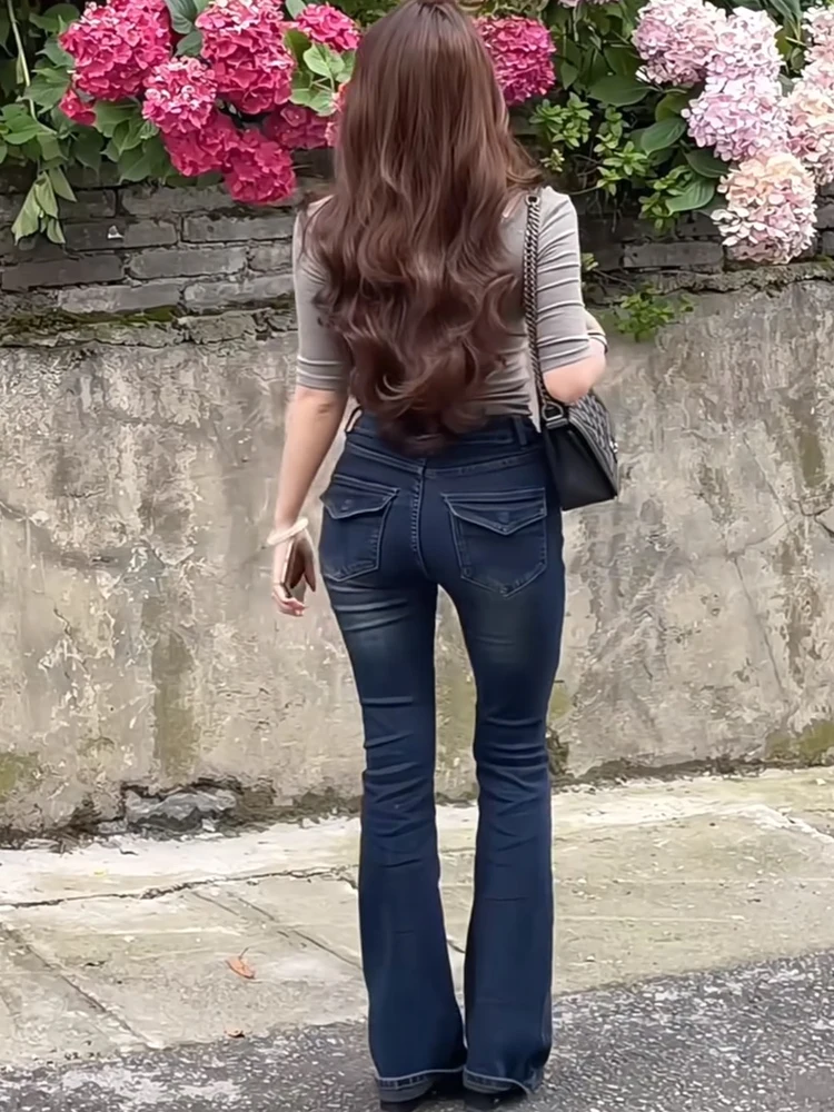 

Modern Korean Women's ket Bell Bot Jeans Spring Autumn High Waist Slimming Tummy Control Casual Long Pants