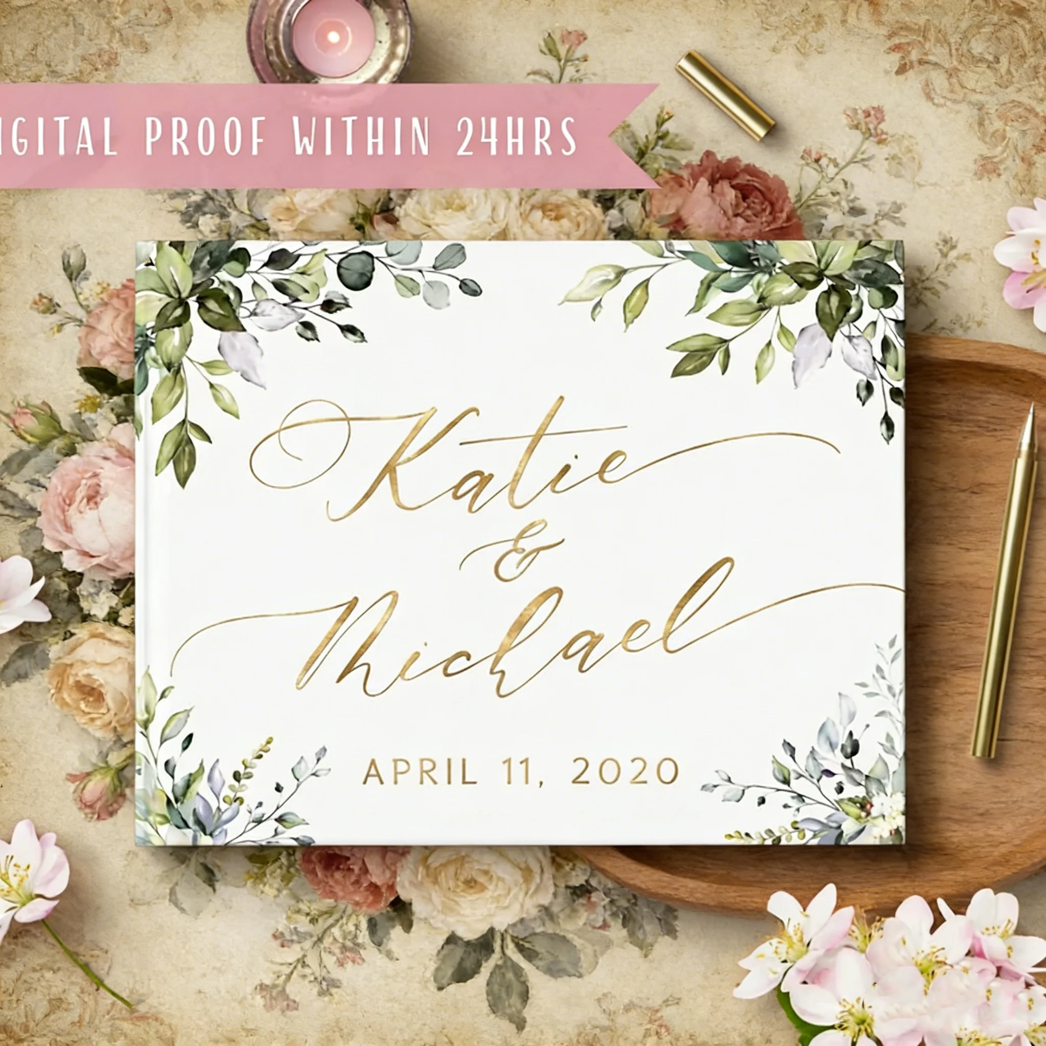 personalized-greenery-wedding-guestbook-calligraphy-hardcover-wedding-book-album-gb031