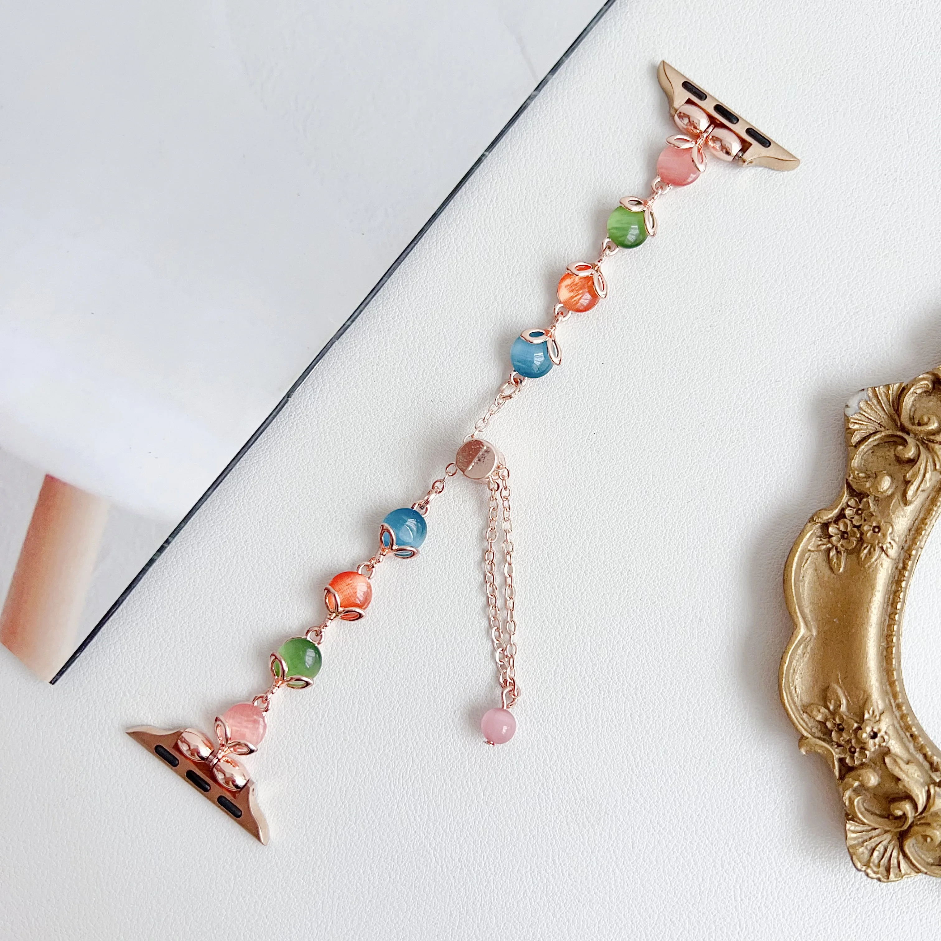 حزام مجوهرات لساعة أبل بسوار معدني قابل للتمدد وسلسلة Iwatch 987654 حبة أوبال حلوة للغاية SE مع Series40 41 44 45 49 ملم