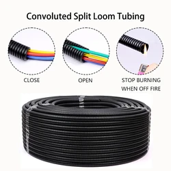 Black PP Plastic Corrugated Pipe 7.5mm-34.5mm Insulated Wire Hose Car Cable Protective Sheath Cover Flexible Split Loom Tubing