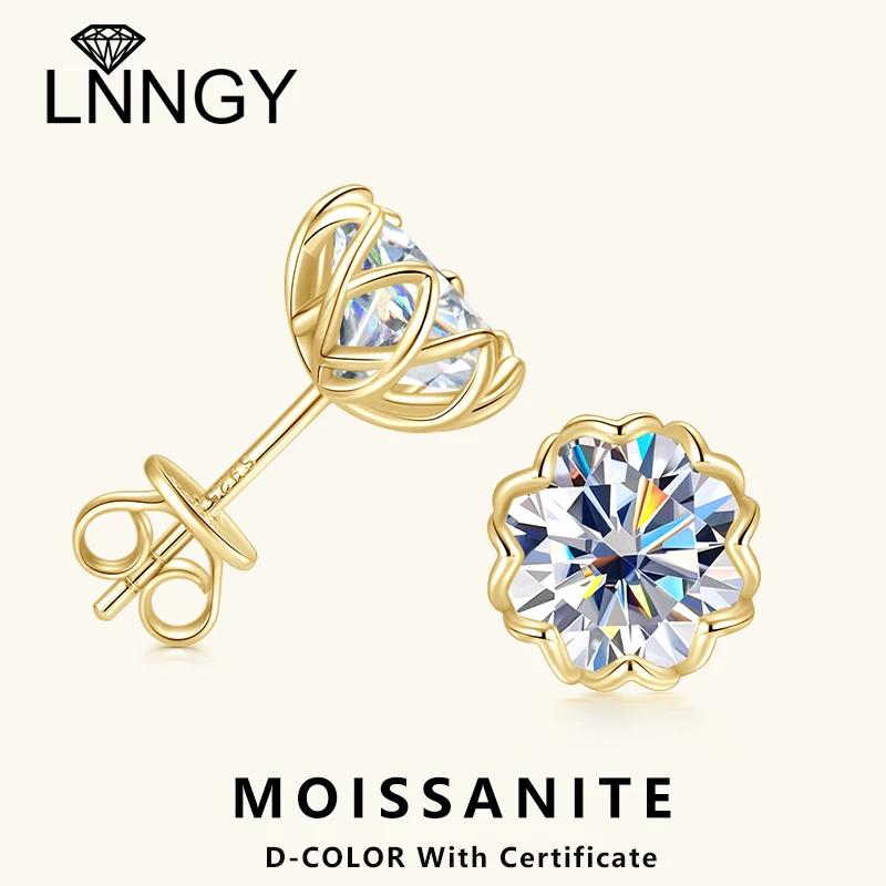 

Lnngy 1.0CT 2.0CT Certified Moissanite Earrings 925 Sterling Silver Solitaire Stud Earring for Women Bud Desgin Jewelry Gift