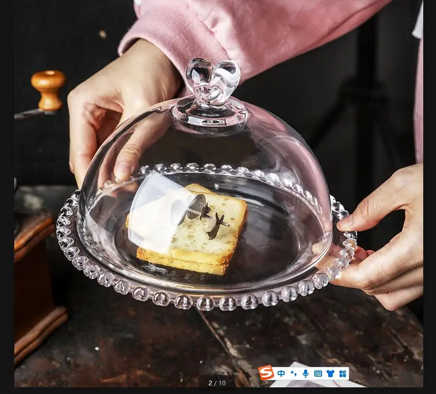 

Glass Cake Tray with Cover Bread Plate Dessert Dim Sum Dish Display Trays Pan Stand Butter Bowl