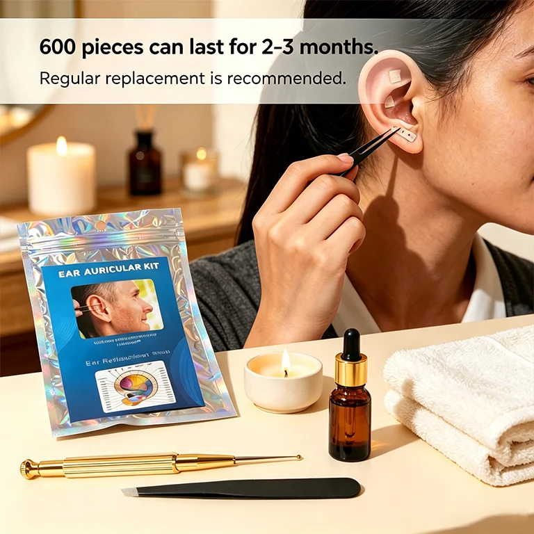 4 in 1 Set Multi-Condition Ear Seeds Acupuncture Auricular Sticker Kit 1200pcs with Acupressure Chart Tweezer Auricular Probe