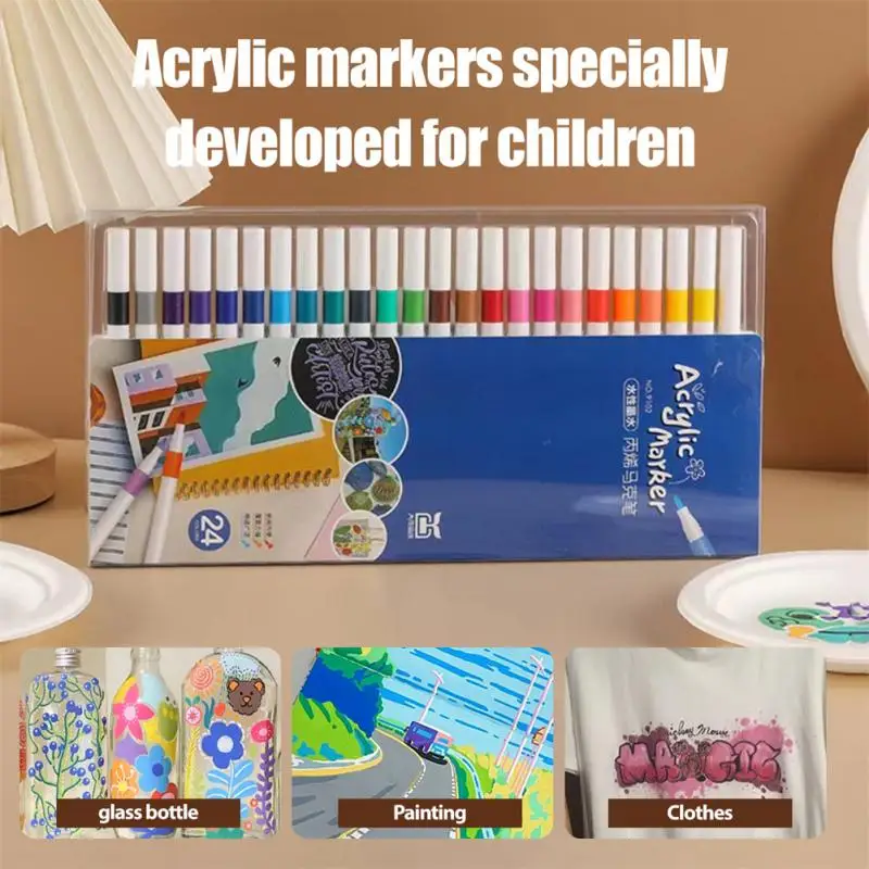 12-24 Kleuren Acryl Markers Pen Set Verf Kunst Marker Zachte Tip Pen Voor Kinderen Steen Verf Keramisch Glas Hout Stof Schilderij