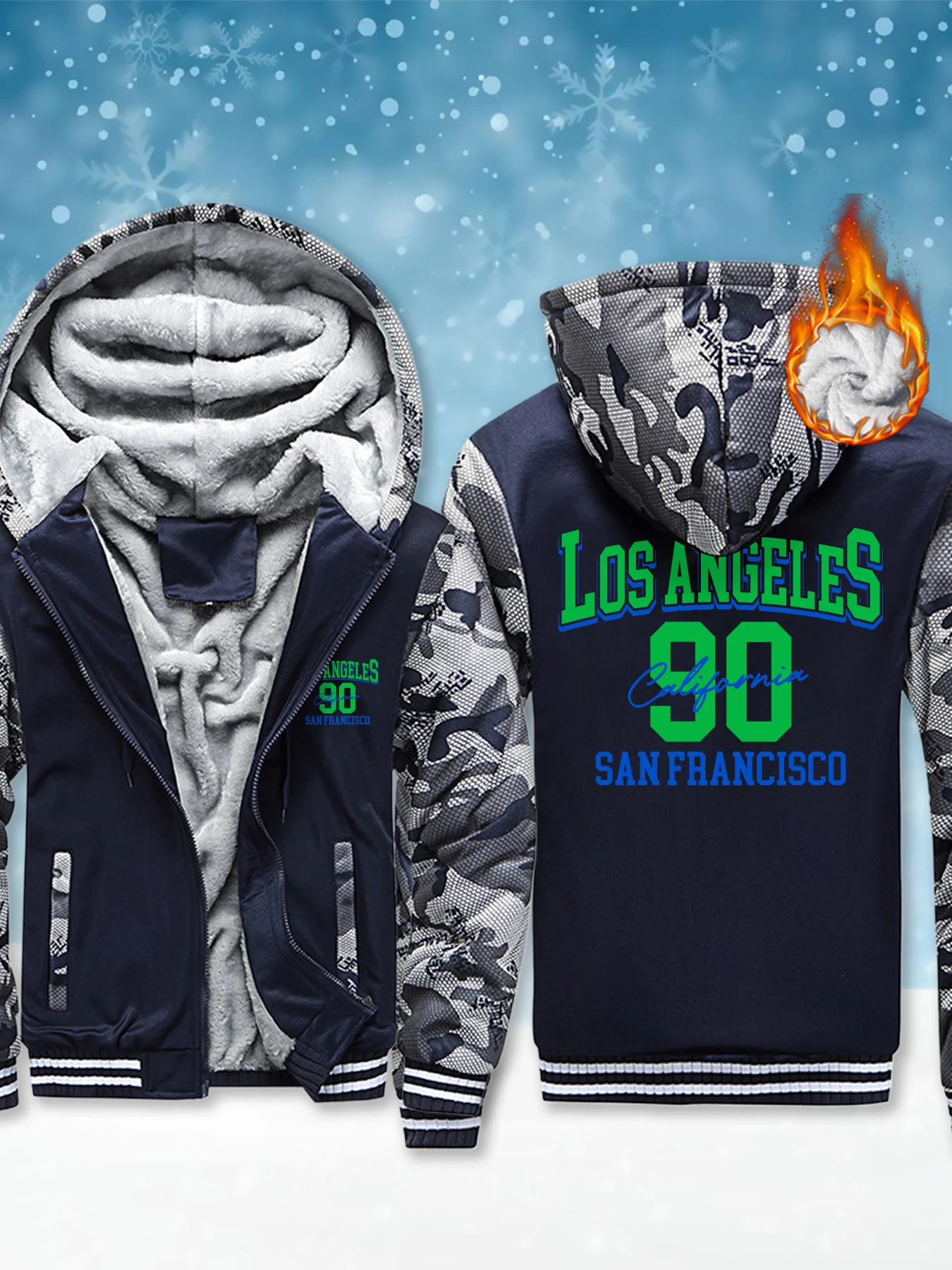 

Los Angeles Number 90 Printing Male Hooded Jacket Winter Comfortable Sweatshirt Fleece Clothing Fashion Zipper Thick Streetwear