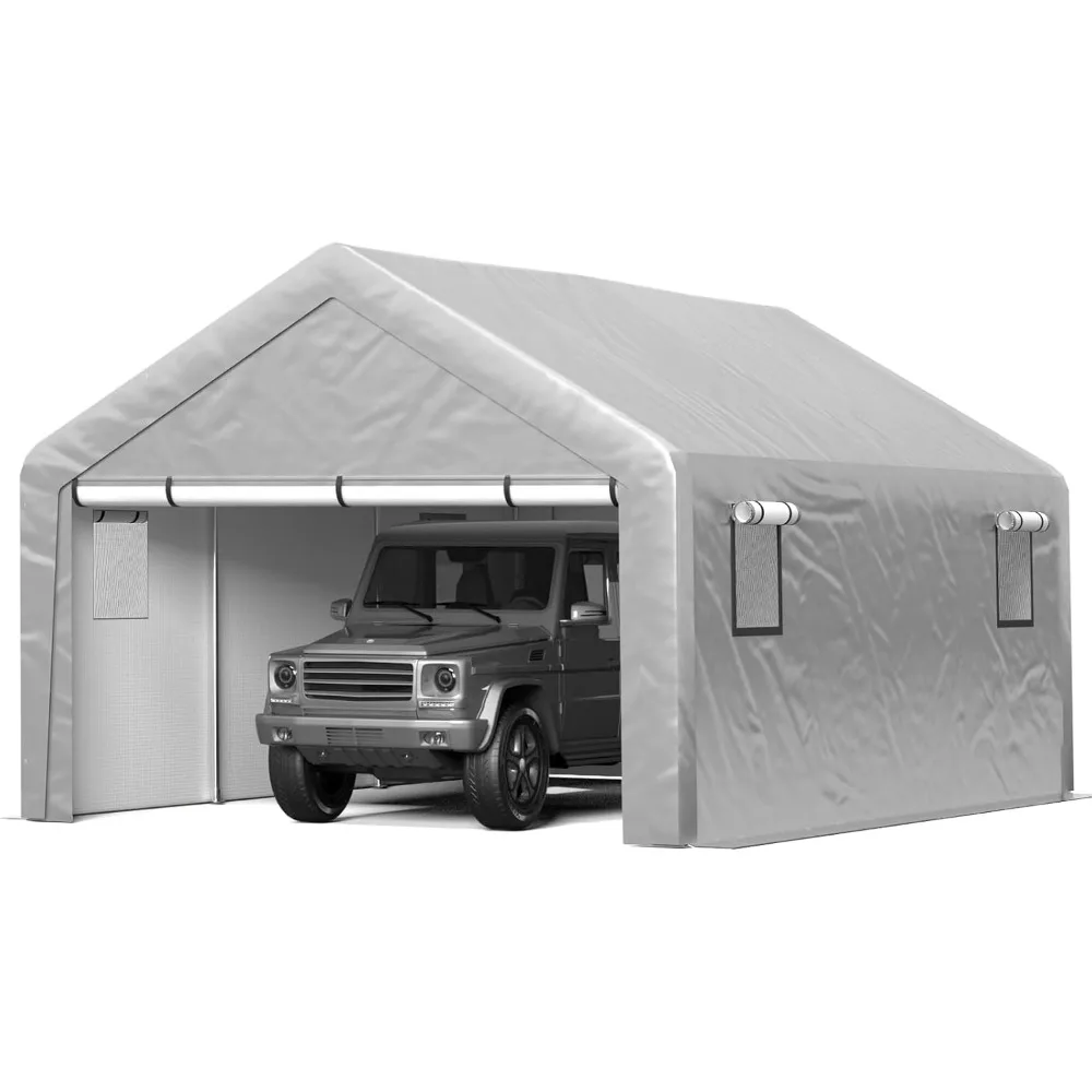 

Carport 13x21ft сверхмощный большой навес для хранения на открытом воздухе с закатанными окнами, портативный гараж со съемными боковыми стенками и дверцами, автомобиль C