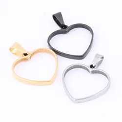 10pcs Stainless Steel Gold Plated Black Open Heart Bezel Charms Diy Pendant Frame Blanks For Resin Necklace Jewelry Making