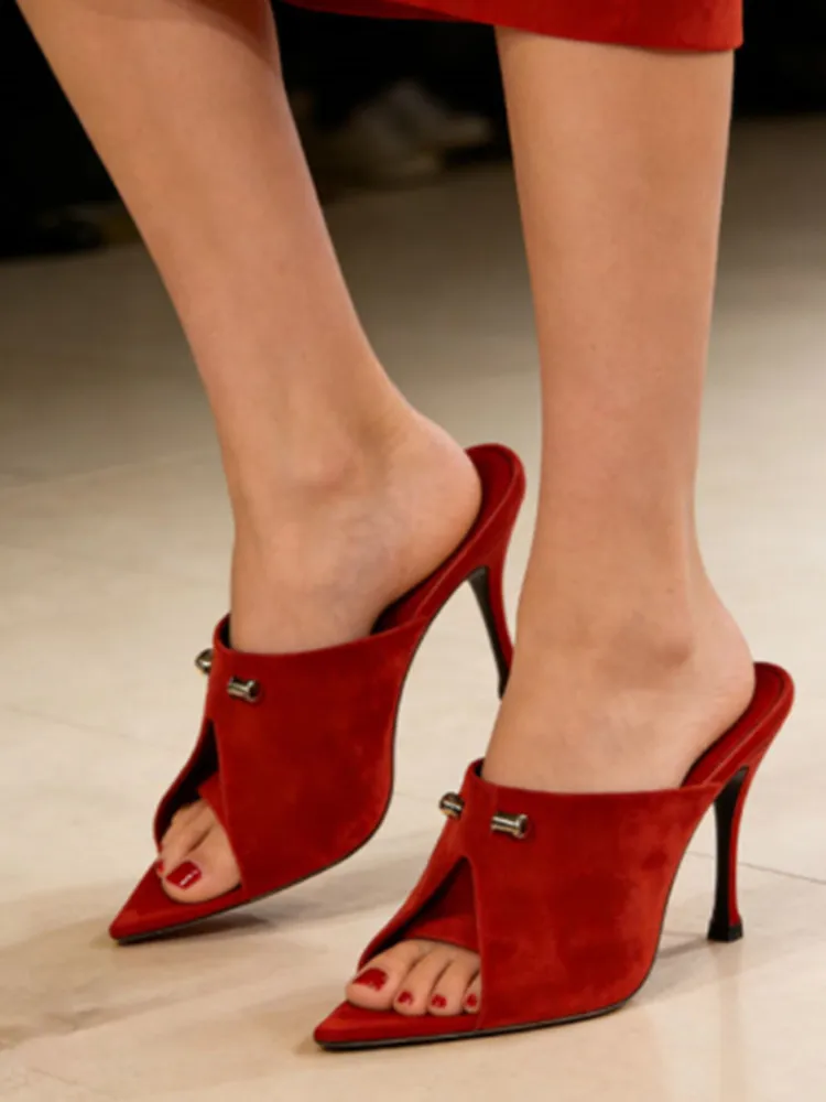 

Летние женские босоножки на высоком каблуке с острым носком и открытым подъемом, удобные для модных показов, женские босоножки больших размеров