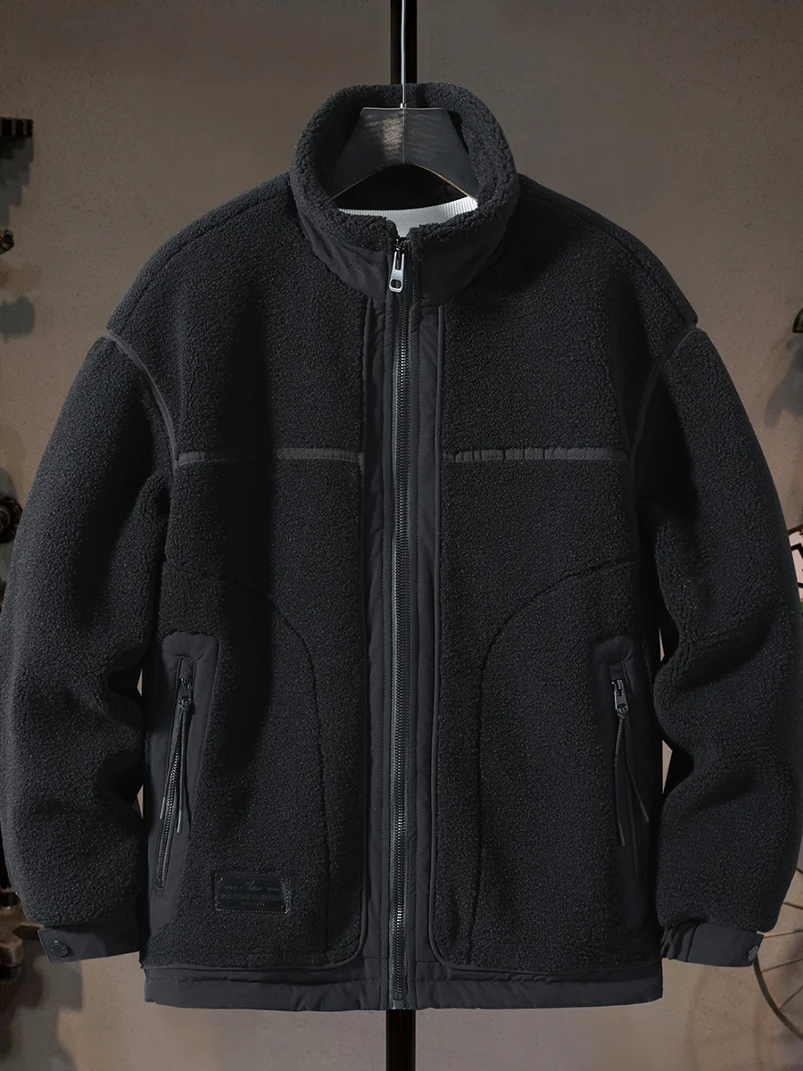 

Faionable Thiened Stand Collar Particle Fce Jaet Men's Winter Warm Casual All-Match Workwear Outdoor Zipper Closure ...