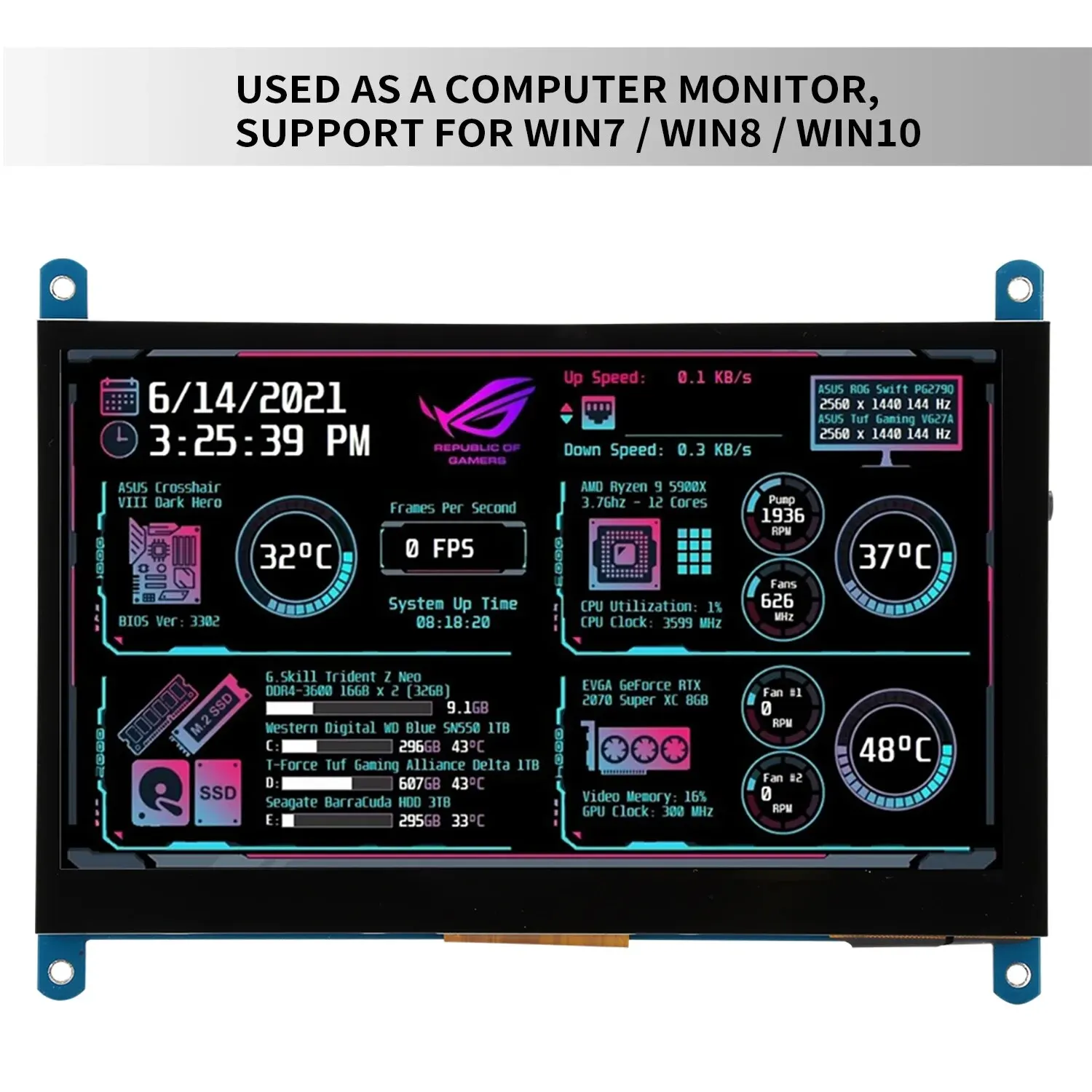 Pantalla táctil LCD IPS TFT de 7 pulgadas, Monitor de 1024x600 píxeles RGB, USB, HDMI, compatible con Raspberry Pi 5, 4B, 3B +, AIDA64, novedad