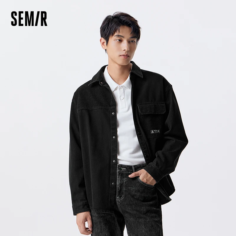 Semir Jacket Men Winter Retro Irregular Shirt-Style Denim Coat Small Loose Texture Lapel Inner Top