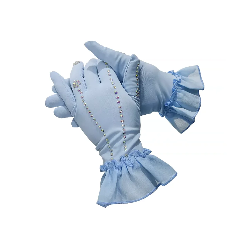 Figure Skating Performance Magic Rhinestone Anti Slip Lace Gloves