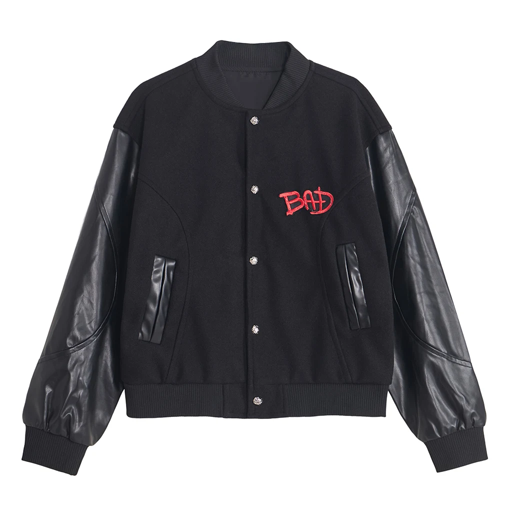 King of Pop Cosplay Costume BAD Red Embroidered Jacket Rock Music Star Stage Outfit Vintage Varsity Baseball Bomber Coat