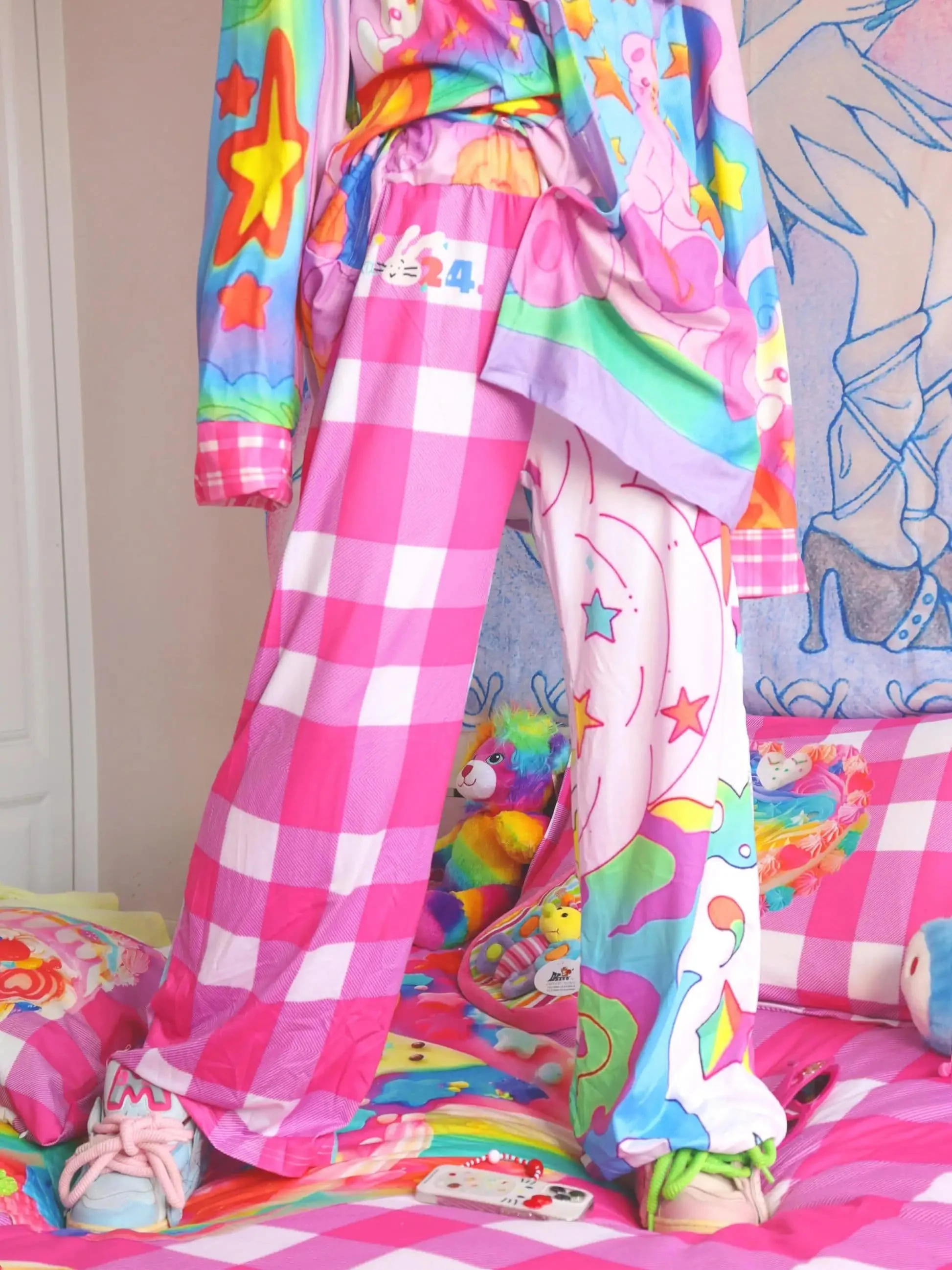 Soft Cute Macaron Harajuku-style Y2K 3D Printed Sports Casual Long Pants, Cool-feeling Sleep Pants, Street-style Relaxed Fit