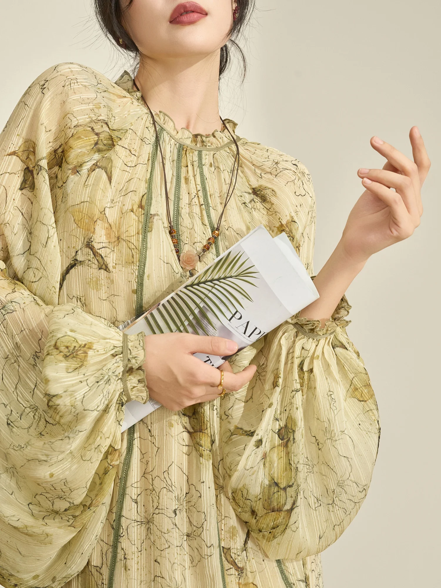 

Flowing Era Women's Lantern Sve Dr Color adient Design Loose Fit Commute Sle Polyester Fiber Long Sve Dr