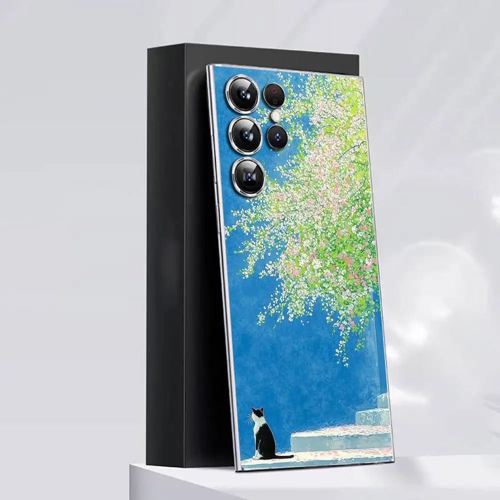 D-David Hockney 아트 고양이 전화 케이스 삼성 S30,25,24,23,21,22,20,10,5G,FE,lite,PIus,울트라 투명 커버