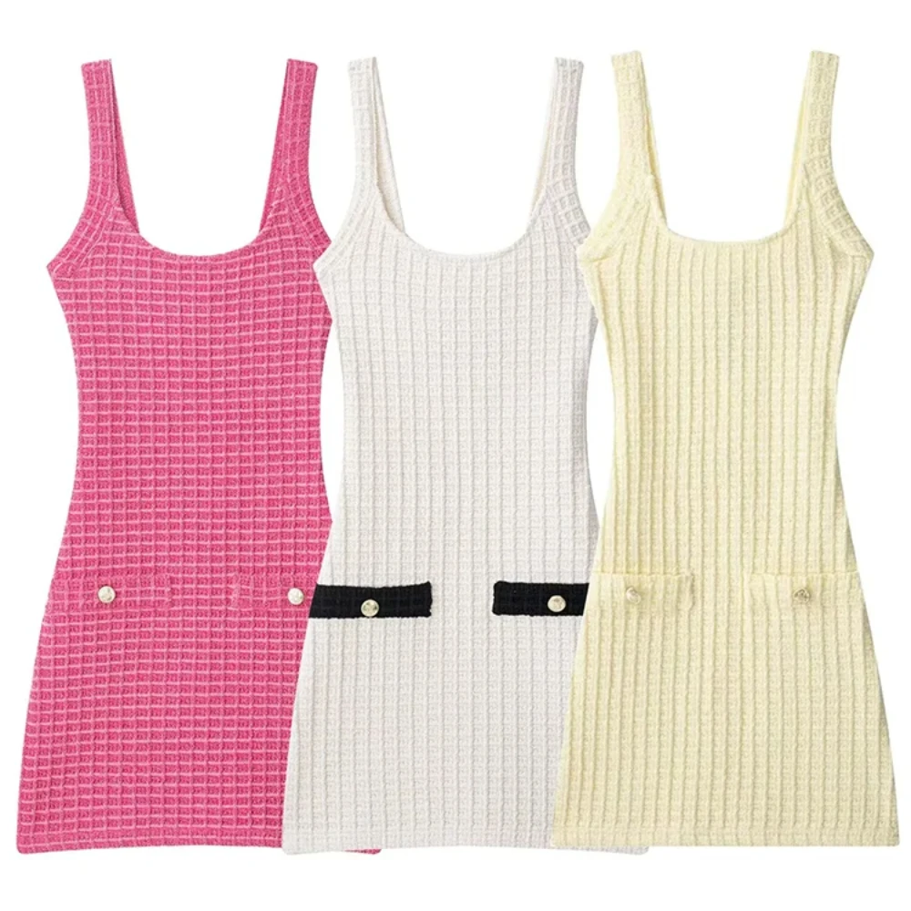 KONDALA Donne Sexy Elastico Mini Abito Maglia Sottile Cami Dress 2025 Nuova Primavera Estate Moda Carino Data Party Beach y2k Abito Corto