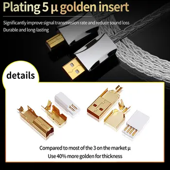 HiFi Lightning 轉 Type B USB 線,高階純銀 OTG Type A 轉 Type B、AC、CB、CC USB 線,適用於擴大機 DAC。 10 最佳銷售 純銀線纜 - №4