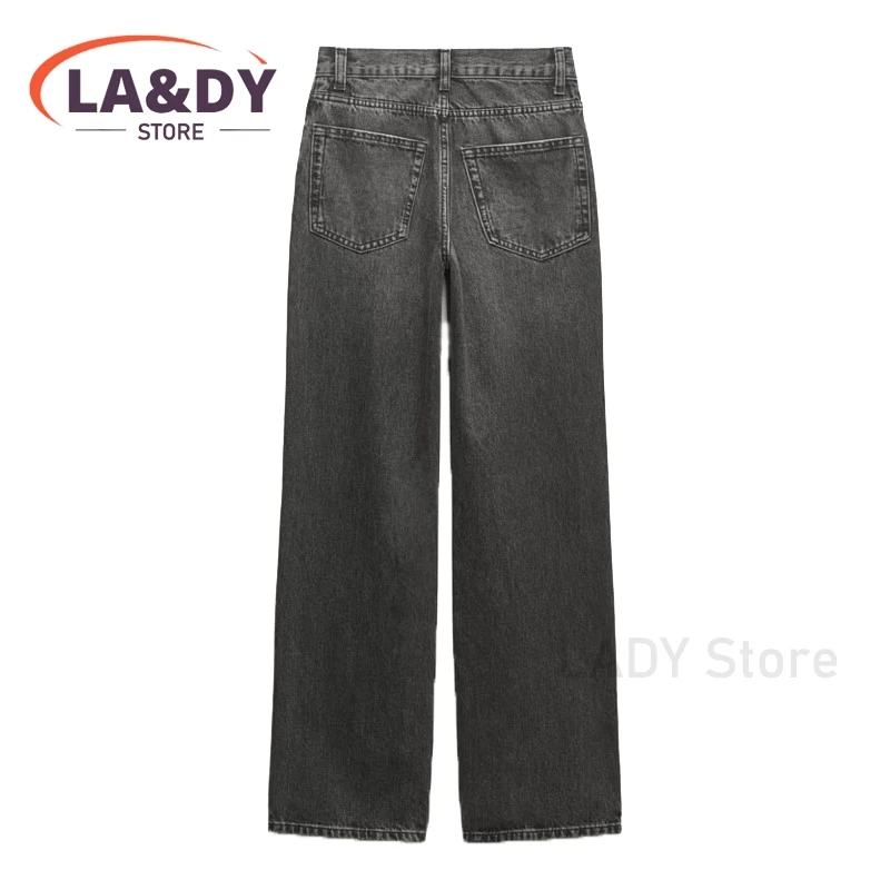 Pants Women 2024 Spring Autumn Fashion Jewelry design Straight Jeans Female Casual Loose Pockets Denim Trousers