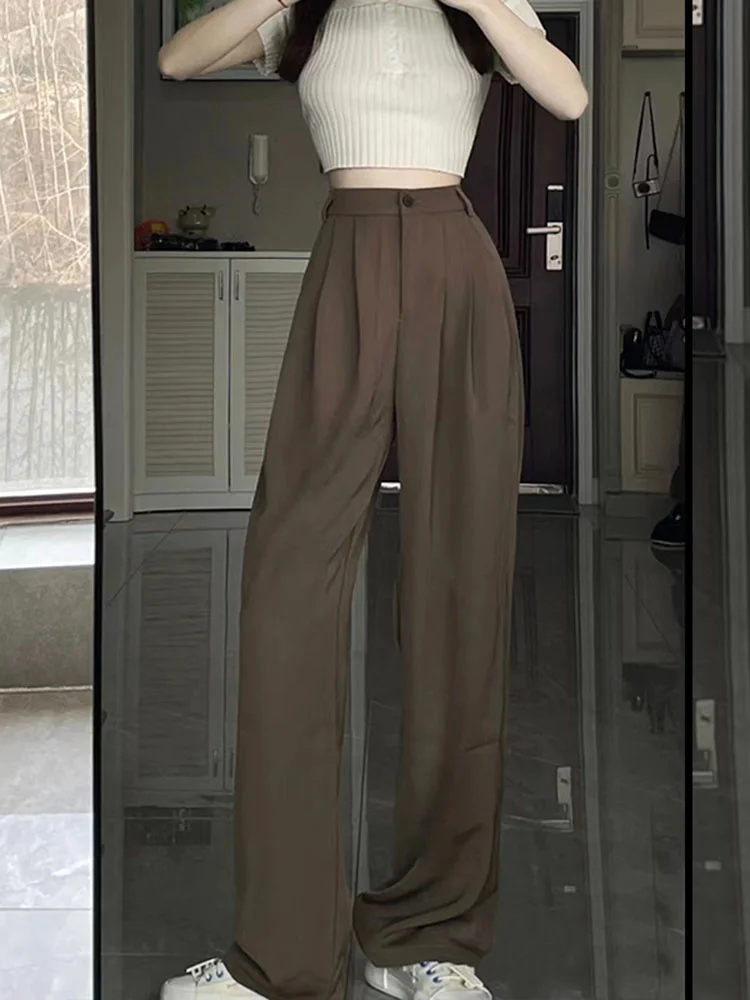 Coffee Colored Wide Leg Pants For Women\'s Spring And Autumn High Waisted Draped Straight Suit Pants Versatile