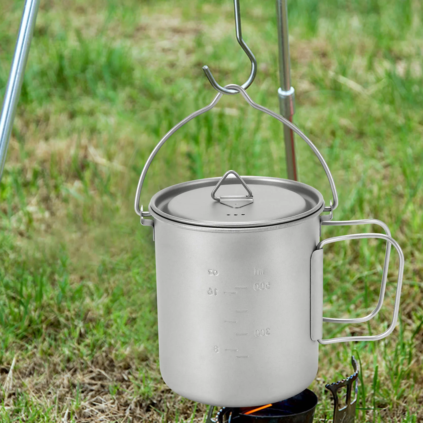 Outdoor Titanium Pot Cup Mug Pots Tableware Camping Cup Picnic Water Cup Mug Of Coffee Tea With Lid Pot 750Ml