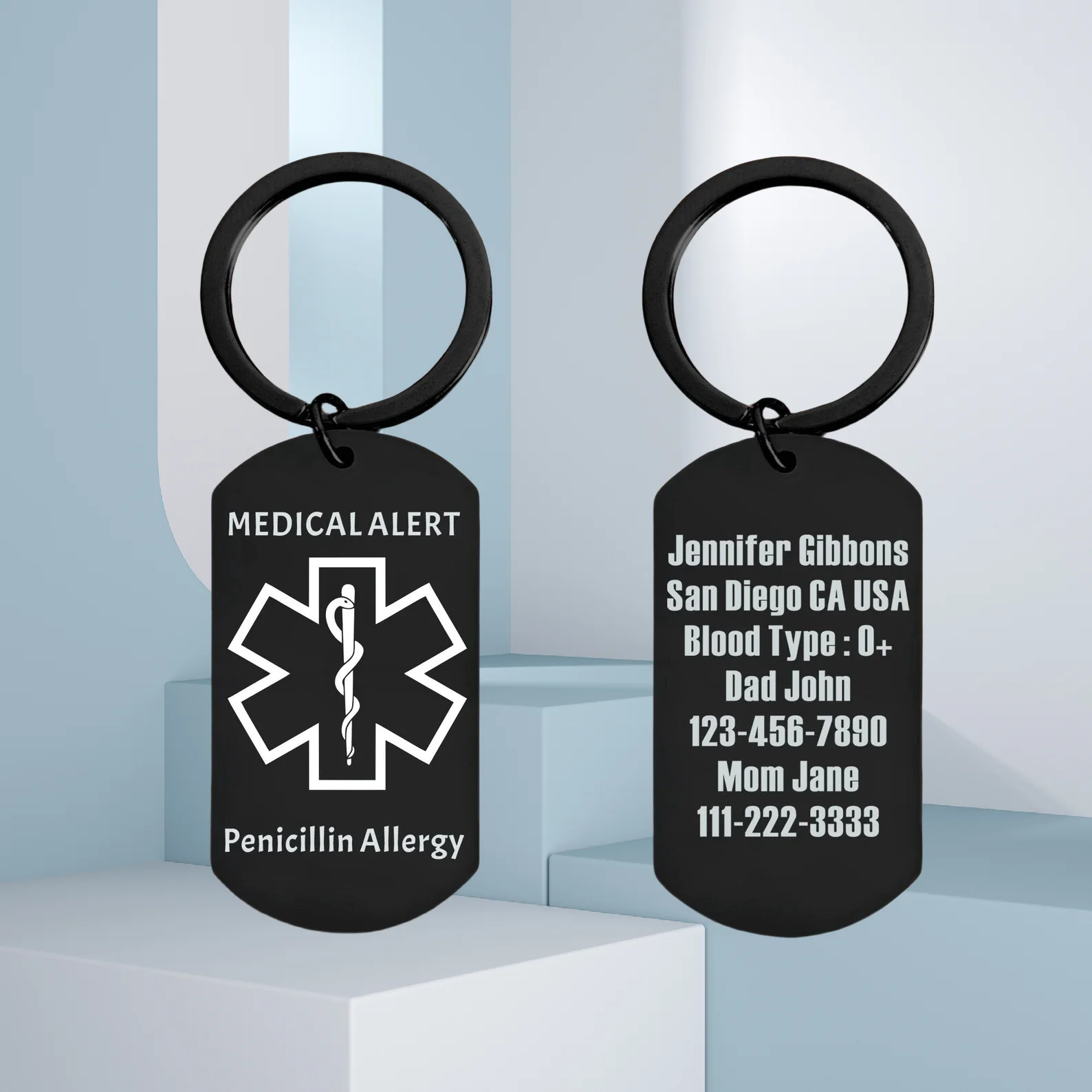 

Personalized Medical Alert Keychain for Medical Information and Contact ID Gift for Epilepsy Hypertension Dizziness Patient