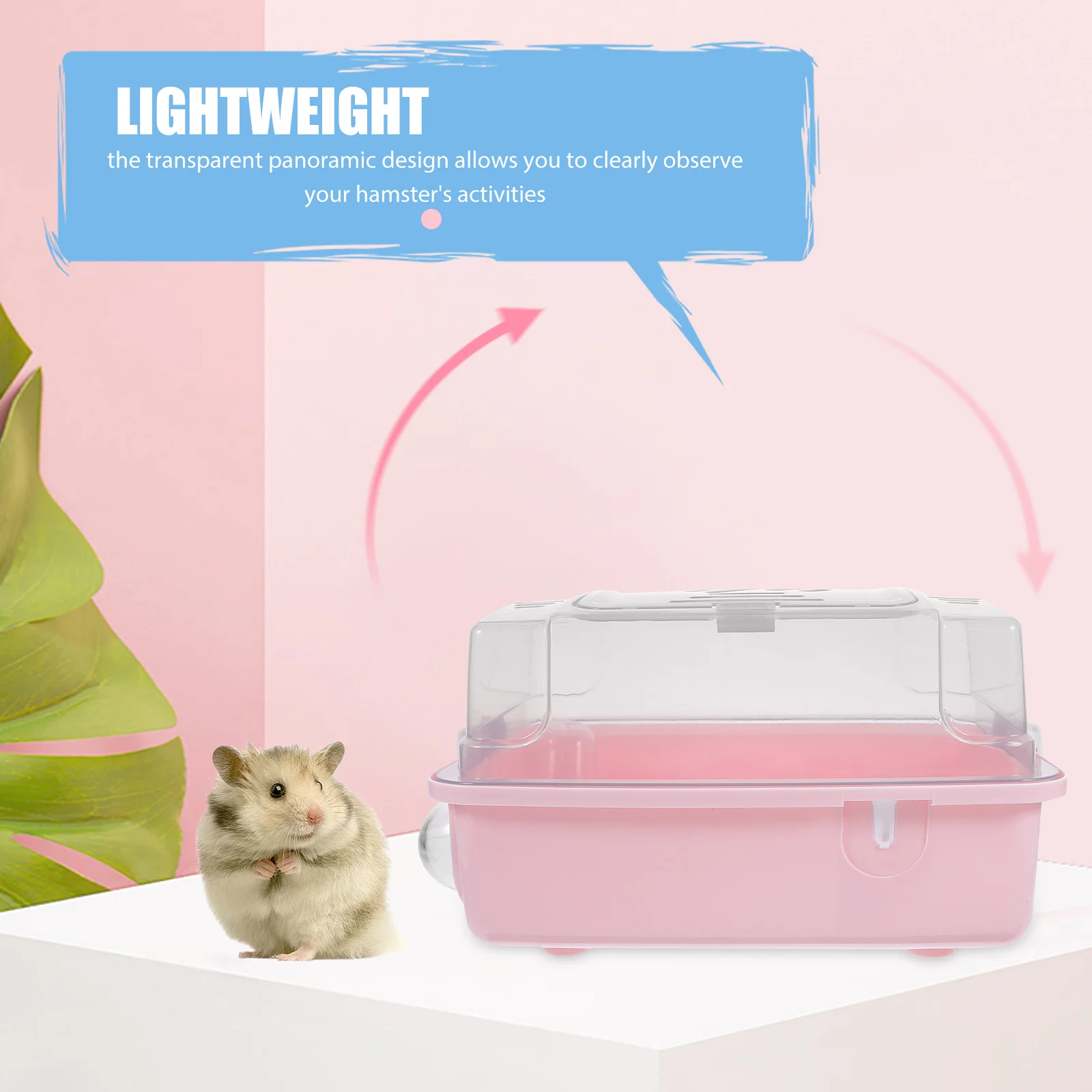 

Portable Small Pet Carrier Transparent Travel Case For Hamster With Water Bottle Pink Suitcase Style Multifunctional Transport
