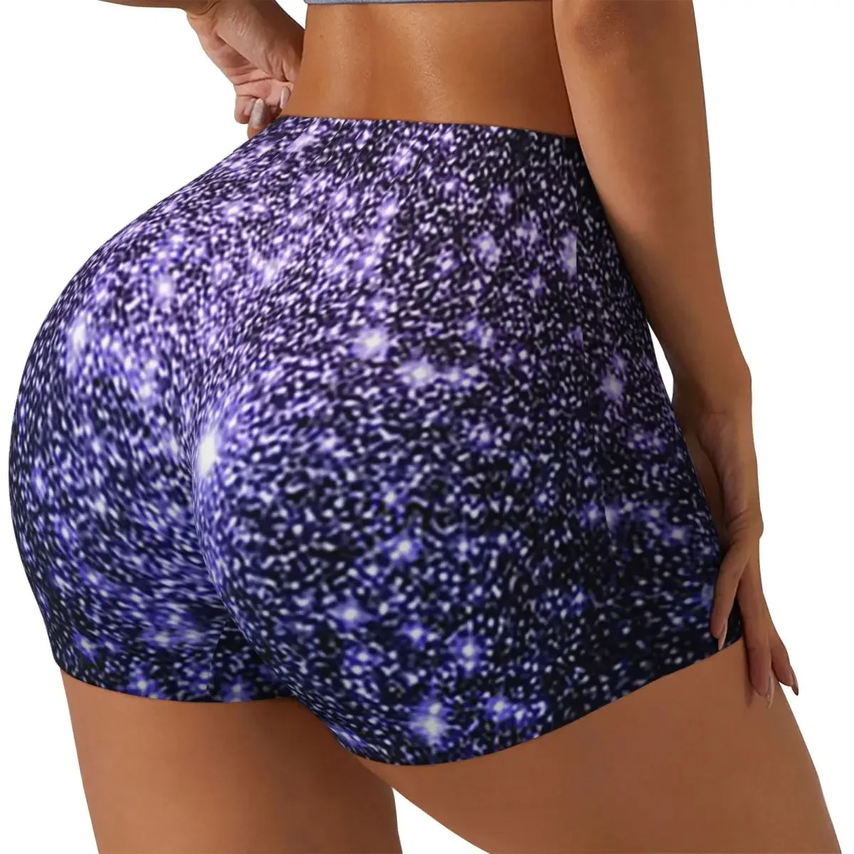 Custom Galaxy Sparkle Stars Lavender Periwinkle Blue Ombre Women Gym Workout Running Shorts Athletic Volleyball Yoga Shorts