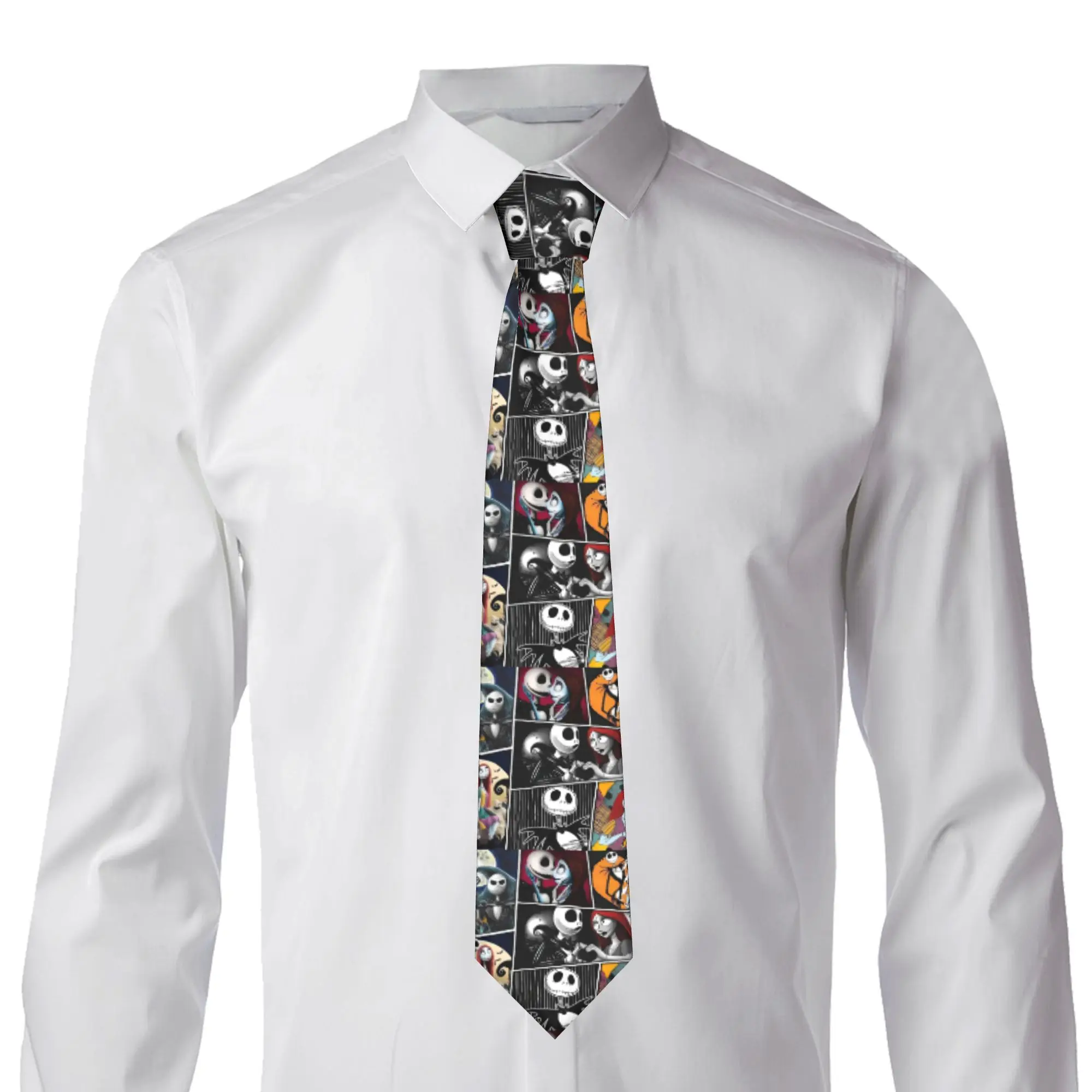 Custom Skellingtones Skull Anime Neck Ties Mens Halloween Cartoon Cravat For Father's Day