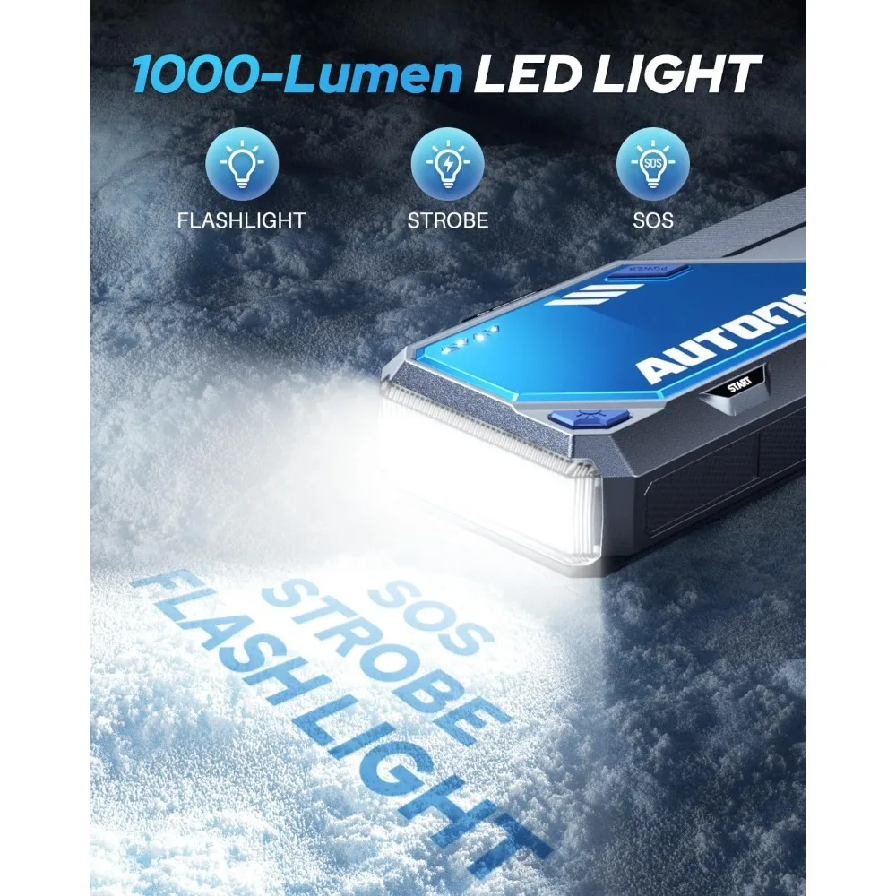 Portable 12V Car Battery Jump Starter for All Gas Diesel Engines with Type C Fast Charging