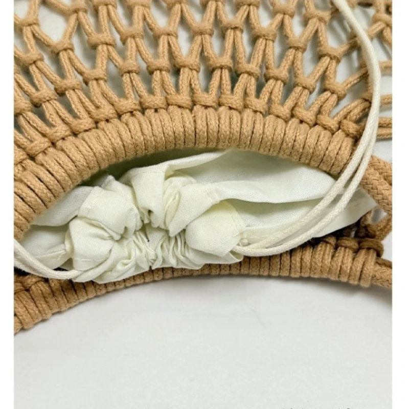 2026 Summer Woven Macrame Shoulder Bag for Women, Hollow Out Crossbody Purse, Retro Bohemian Beach Vacation Tote with Lining