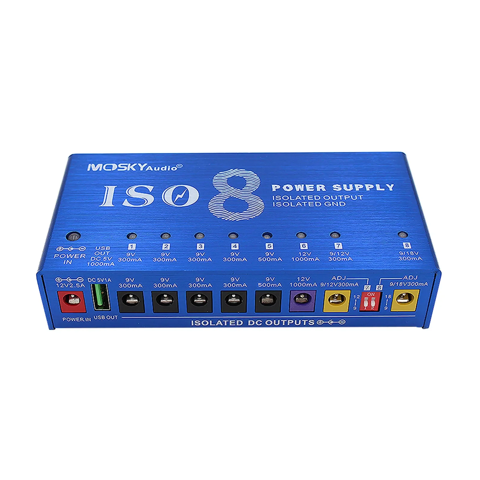 Mosky Aluminum Guitar Power Supply - 8 Independent 300Ma Channels, 9-18V Voltage Selector W/overload Protection for Live