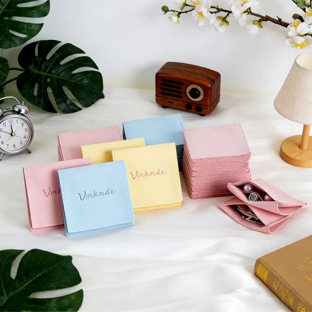 

Custom Logo Small Jewelry Velvet Envelope Bags Earring Ring Packaging Bag Pink Microfiber Flap Jewellry Necklace Divider Pouch