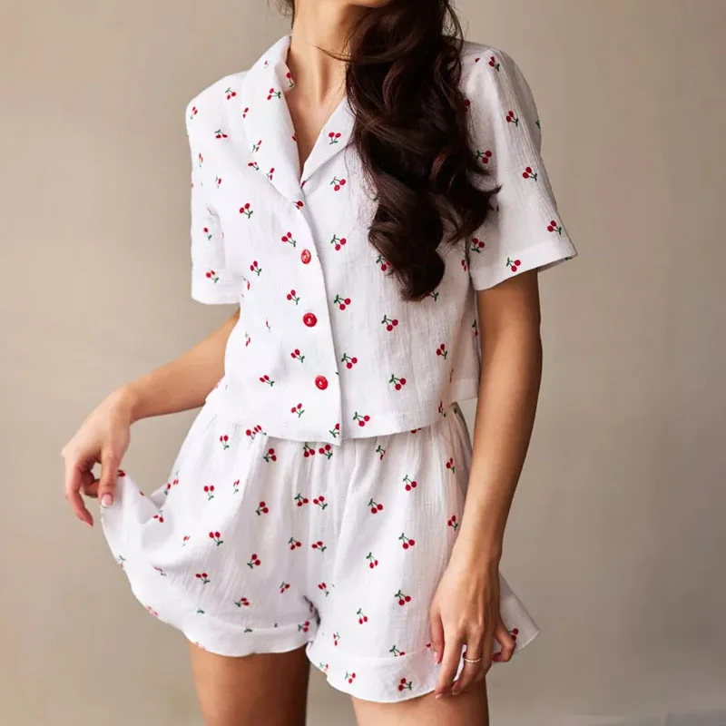 

Летние женские свободные брюки с цветочным принтом ort Sve orts, домашняя одежда, комплект из двух предметов, повседневная мода на пуговицах