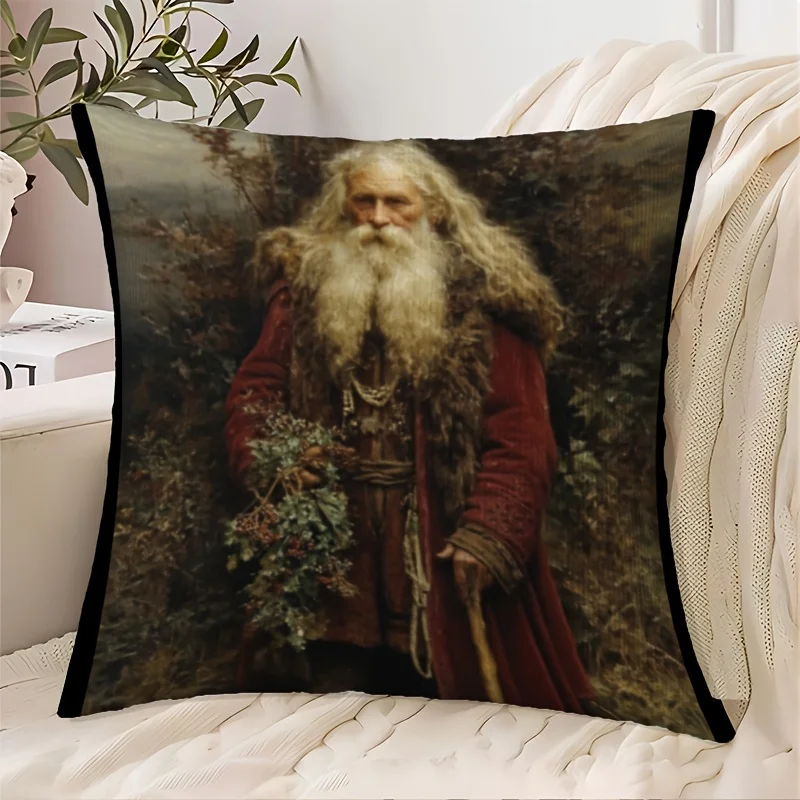 Bearded Old Man Forest Portrait Pillowcase Throw Cushion Cover Gothic Mystical Art Print Grunge Boho Home Decor 40x40cm
