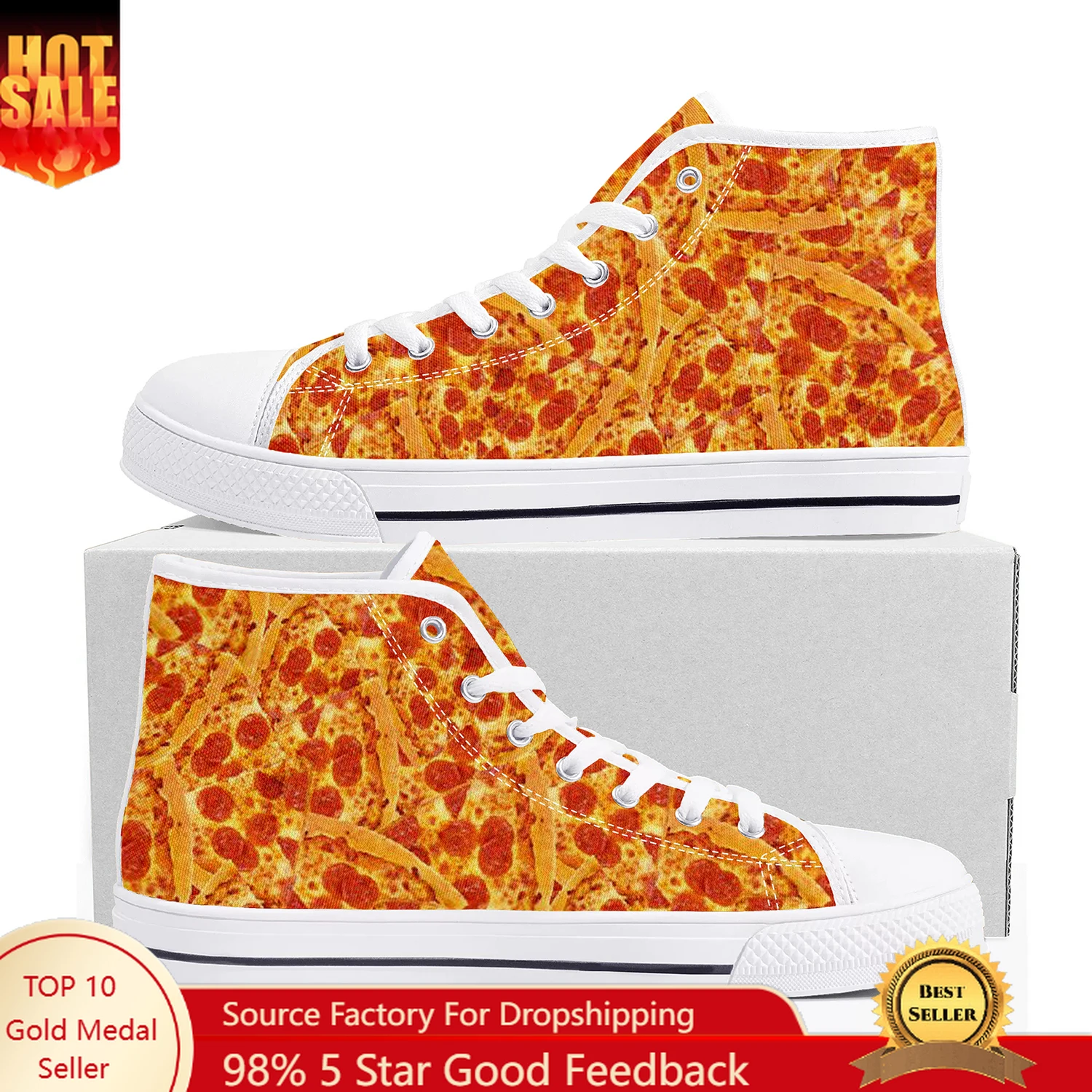 

Patrón de comida deliciosa pizza 3D High Top High Quality Sneakers Mens Womens Teenager Canvas Sneaker Custom Made Couple Shoes