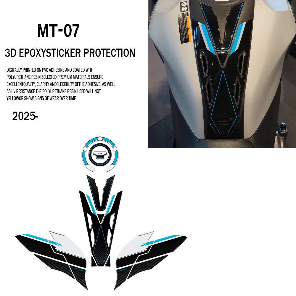 

For MT 07 Accessories MT07 MT-07 2025 3D Resin Tank Pad Sticker Motorcycle Fuel Tank Protection Decal Ice Storm
