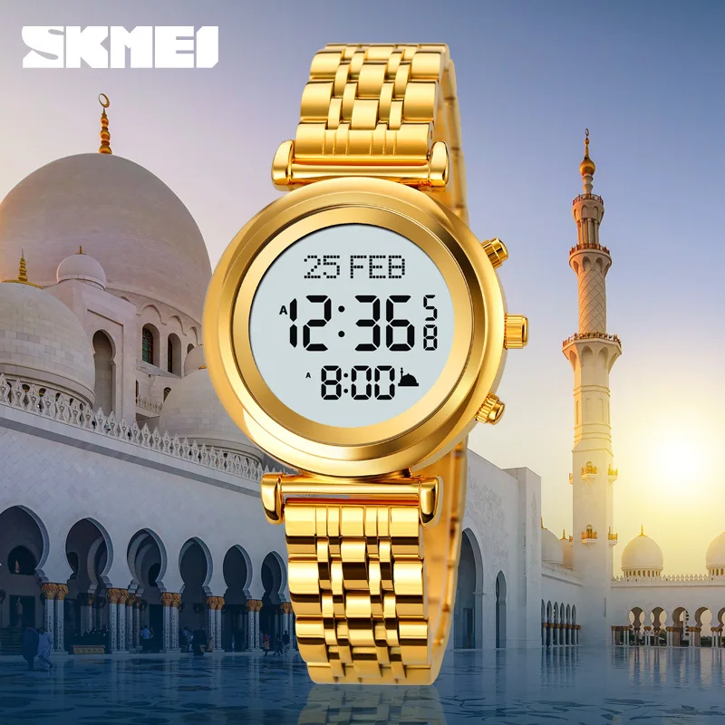 SKMEI Azan Watch for Men Muslim Prayer Watches Mens Adhan Qibla Islam Al-Harameen Fajr Time Digital Wristwatch Women Clock