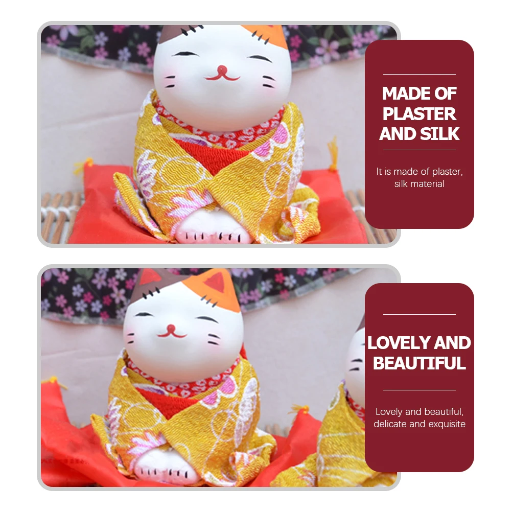 

Cat Statue Lucky Ornament Japanese Kimono Waving Decorative Figure for Home Office Bedroom Cafe Restaurant Sturdy Gift