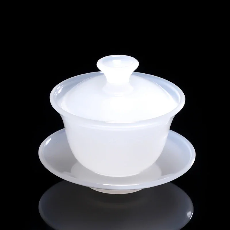White Porcelain Jade Porcelain Teacup Cover Bowl Sancai Tea Bowl Small Glass Imitation Jade Glass Glazed Kungfu Tea Set Gift