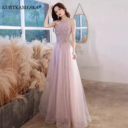 French Sexy O-neck Ball Gown Wedding Evening Party Summer Dress Luxury Pink Sequined Bride Wedding Dress Women Formal vestidos
